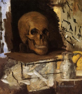 Paul Cezanne Painting - Naturaleza muerta Calavera y jarra de agua Paul Cezanne